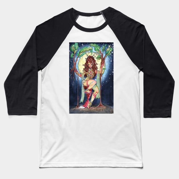 Druidic Tribal Ritual by Moonlight Watercolor Baseball T-Shirt by SimplyKitt